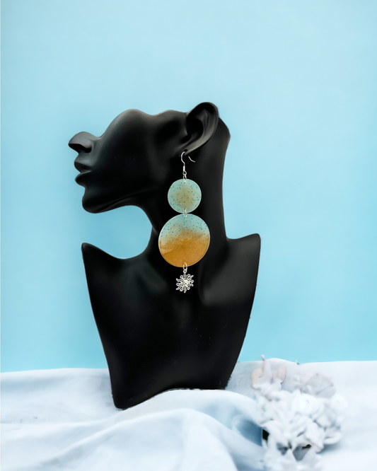 Double Circle with Sun Face Charm Earrings