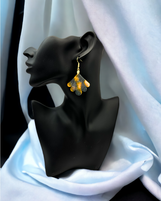 Dark Brown and Gold Fan Earrings