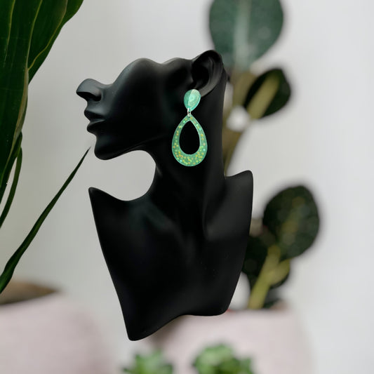 Green Open Teardrop Stainless Steel Post Drop Earrings