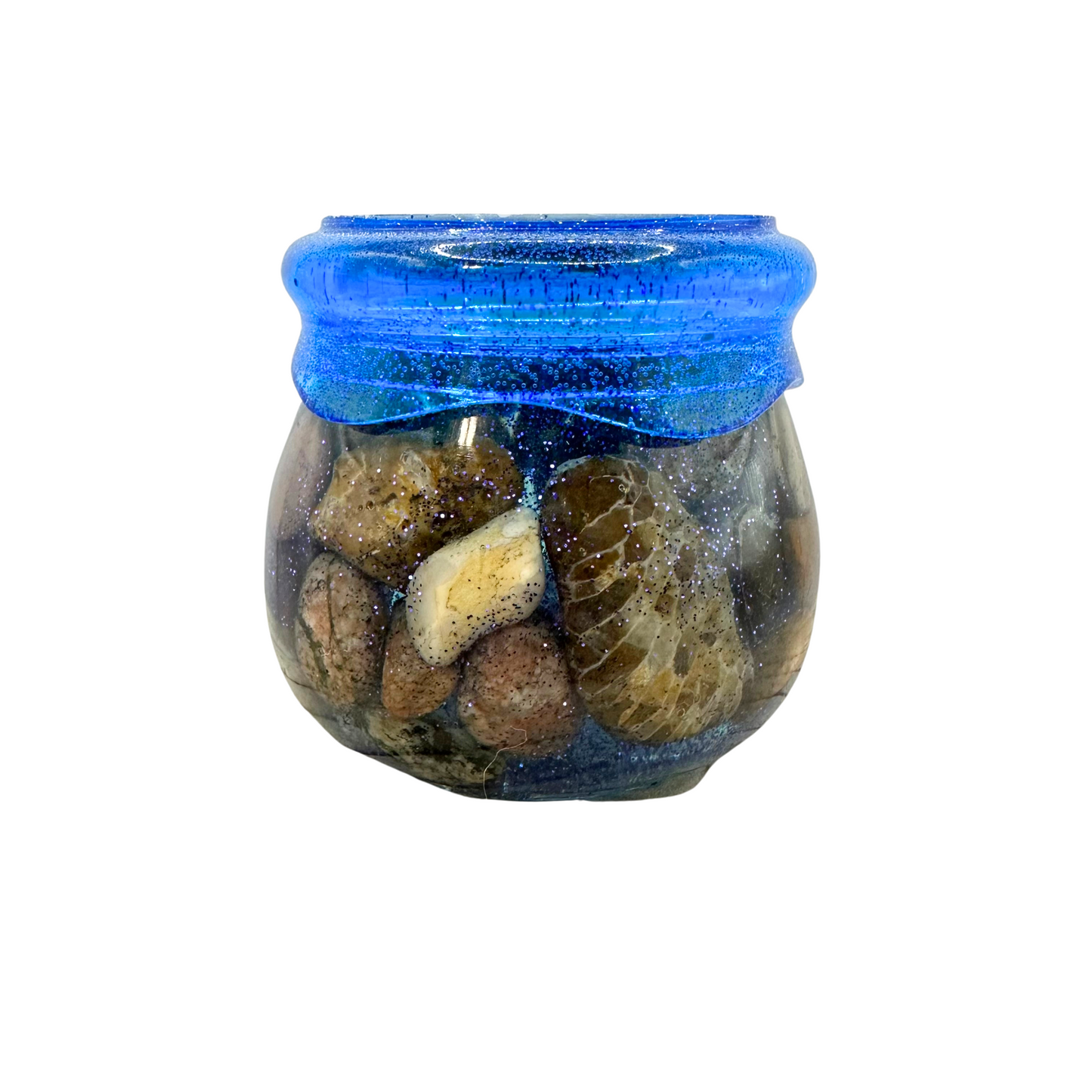 Blue Resin Glitter Pudding Jar with Rocks