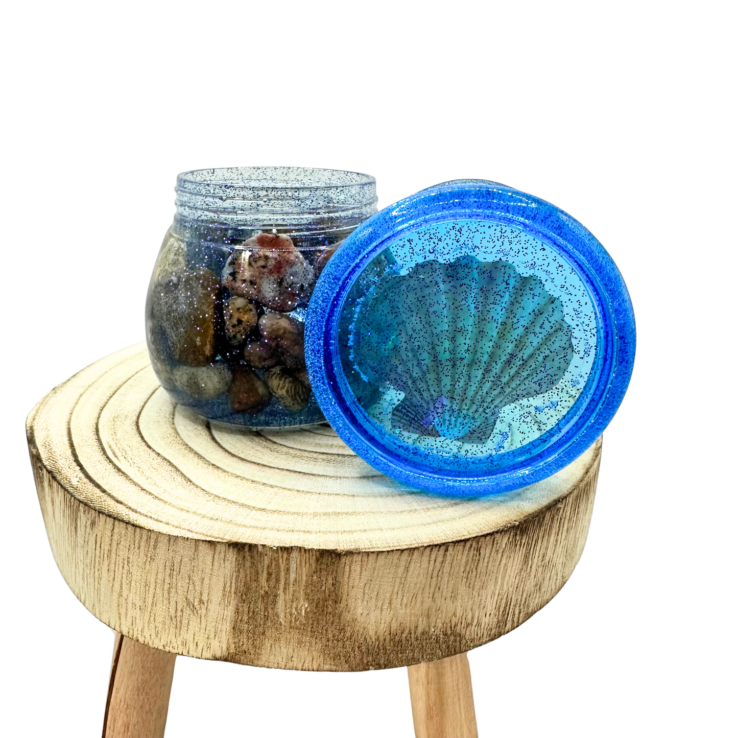 Blue Resin Glitter Pudding Jar with Rocks