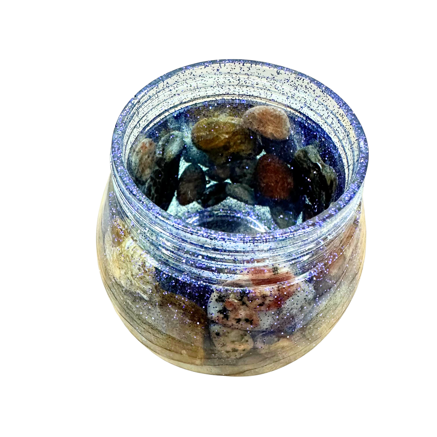 Blue Resin Glitter Pudding Jar with Rocks